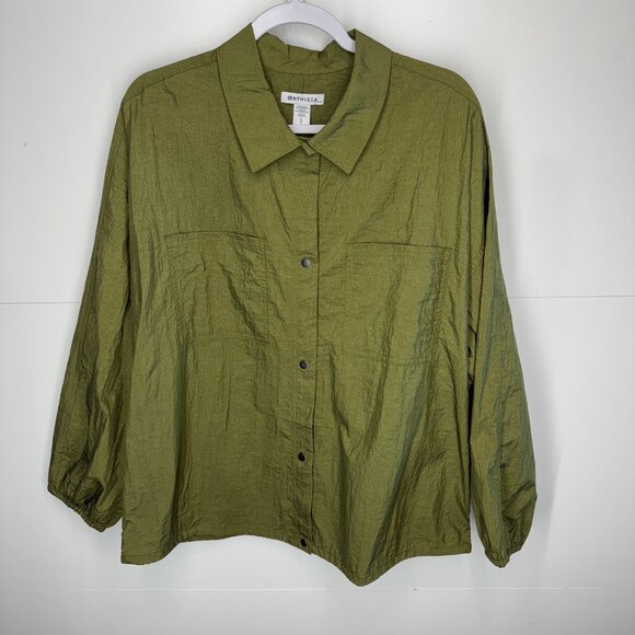 NWOT Athleta Lunar Shine Button Down Shirt in Picoline Olive - Picture 2 of 11